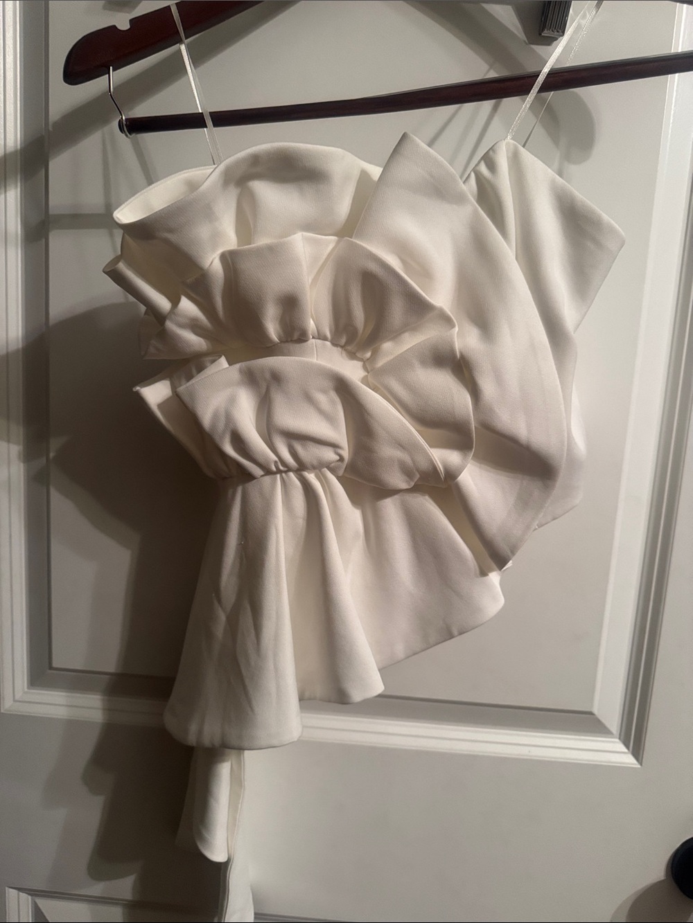 White Ruffled Asymmetrical Top - Picture 9 of 9